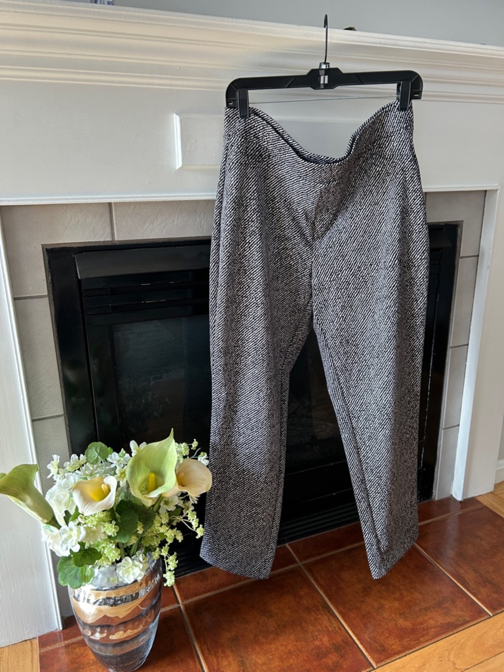 Michael Kors Black and White Textured Pants with Gold Logo